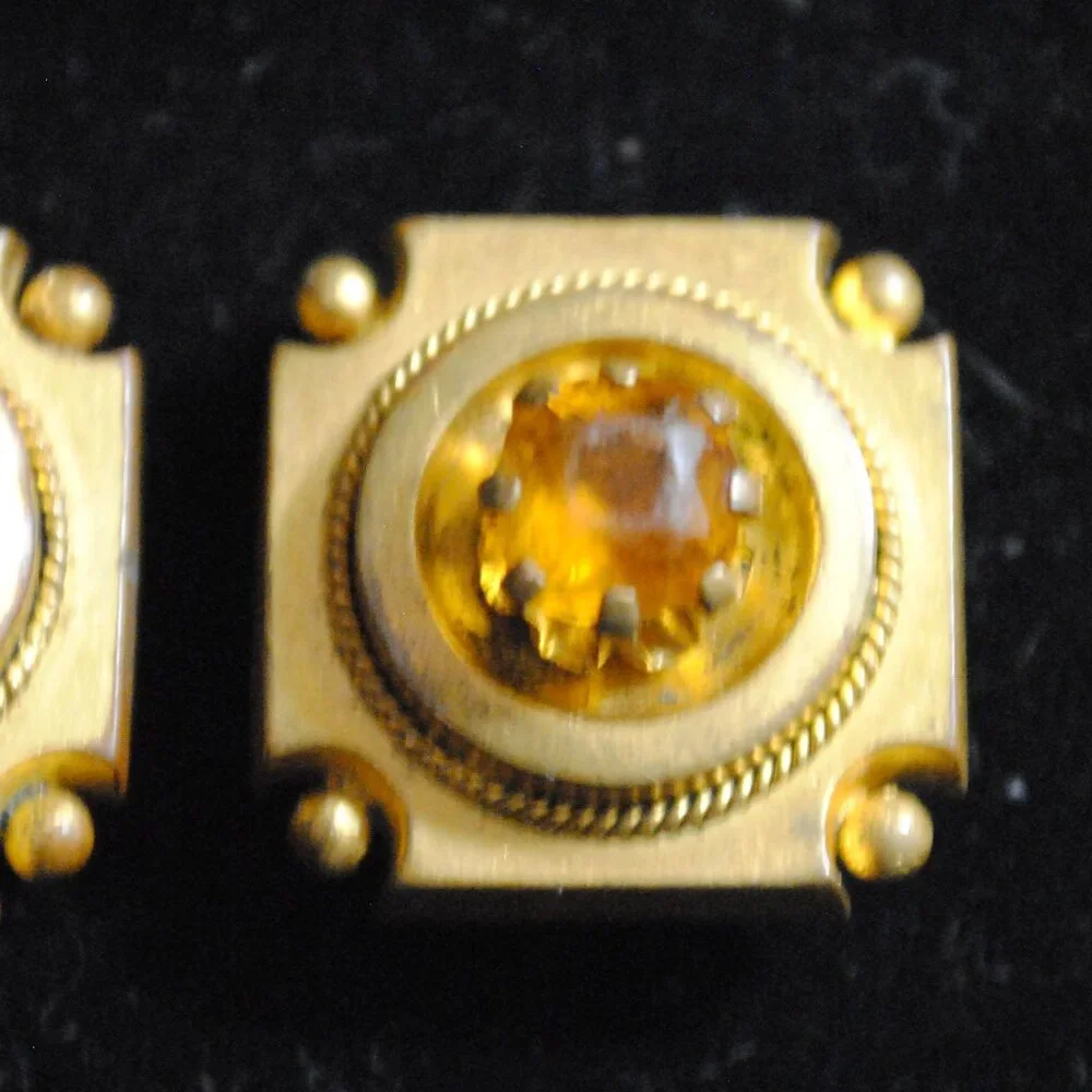 Unique Victorian Collar Buttons / Cufflinks with Amber Colored Stones
